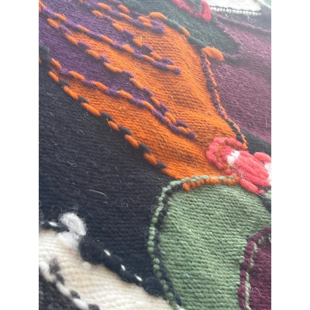 Trute Wool Handmade in Equador Wall Hanging Tapestry 3 Men Hats Poncho 22x23